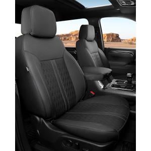 for Chevy Silverado & GMC Sierra Leather Seat Covers, Crew Cab 1500 2019-2026, 2500HD 3500HD 2020-2026, Custom Fit Truck Seat Cover Full Set, Black (No Rear Cupholder/Seatback Storage)