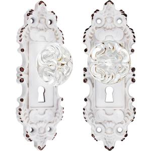 Vintage Dummy Door Knob Interior 2 Pack Crystal Glass Door Knobs Antique White Cabinet Knobs Keyless Decorative Hallway Closet Door Pulls Dresser Handles