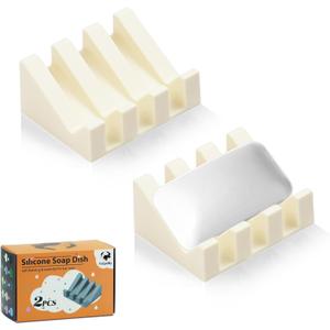 Coipdfty Self Draining Soap Dish Holder,Silicone Soap Dish,for Bathroom,Kitchen, SpongesCan Extend Soap LifeKeep Soap Bars Dry and Easy Cleaning (Cream White,2-Pack)