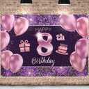 Happy 8th Birthday Banner Backdrop - 8 Birthday Party Decorations Supplies for Girls - Pink Purple Gold 4 x 6ft