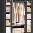 SONGMICS Closet Wardrobe, Portable Closet for Bedroom, Clothes Rail with Non-Woven Fabric Cover, Clothes Storage Organizer, 59 x 17.7 x 69 Inches, 12 Compartments, Black ULSF03H