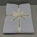 MooMee Striped Duvet Cover Set 100% Washed Cotton Linen Like Textured Breathable Durable Soft Comfy (Cornflower Blue White Pinstripes, Full 80"x90")