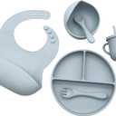 Premium Baby Dinnerware Set | Silicone Baby Feeding Set | Dishwasher Safe | Safe & Easy to Clean | Includes Suction Bowl, Divided Plate, Sippy Cup & Utensil Set | BPA Free | (Blue) (Blue)