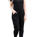 Womens Casual Short Sleeve Jumpsuits Elastic Waist Jumpsuit with Pockets M