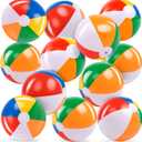 JOYIN 12-Pack 12 Beach Balls - Bulk Classic Beachball Inflatable Swimming Pool Toys for Games Adults Kids Birthday Party Supplies Combo Set, Rainbow Color Blow Up Luau Decorations Favors Gifts (12")