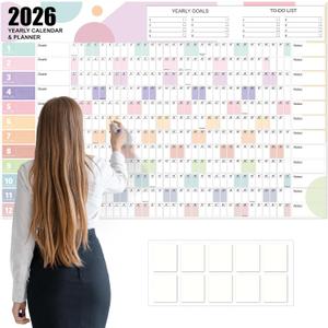 55 x 37in 2026 Large Wall Calendar Pastel 12 Month Annual Yearly Wall Planner Wet Dry Erase Laminated Big Personalized Planner for Office Home School Classroom Planning Organizing, Horizontal
