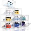 Attelite Upgraded Shoe Storage Box 9 Pack Shoe Box Clear Plastic Stackable X-Large Drop Front Shoe Box with Clear Magnetic Door,Shoe Organizer and Shoe Containers For Sneaker Display