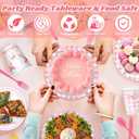 2 x 198pcs Pink Bow Birthday Party Decorations Serve 24, Include Plates Napkins Cups, Cupcake Stands, Birthday Banner, Cake Toppers, Silverware, Tablecloth Coquette Bow-themed Supplies for Girls&Women