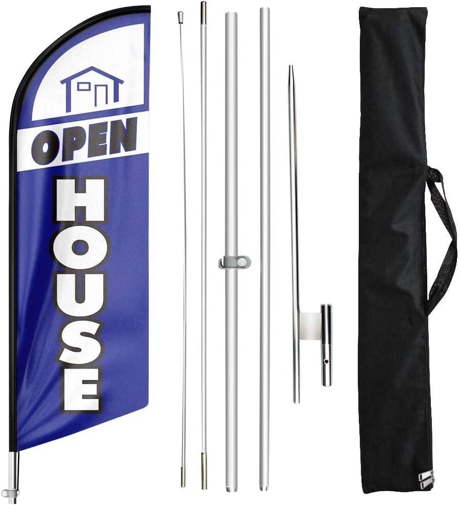 Open House Signs for Real Estate Agents, Open House Flag Pole Kit and Ground Stake, 11 FT Feather Flag Banner for Outside Business Advertising, Open House Flags for Real Estate (Blue)