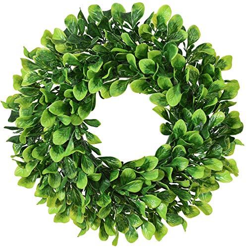 Lvydec Artificial Green Leaves Wreath - 10" Mini-Sized Boxwood Wreath for Window Wall Decor Front Door Home Decoration