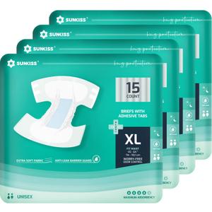 SUNKISS TrustPlus Adult Diapers with Maximum Absorbency, Unisex Disposable Incontinence Briefs with Tabs for Men and Women, Odor Control, XLarge, 60 Count (4 Packs of 15)