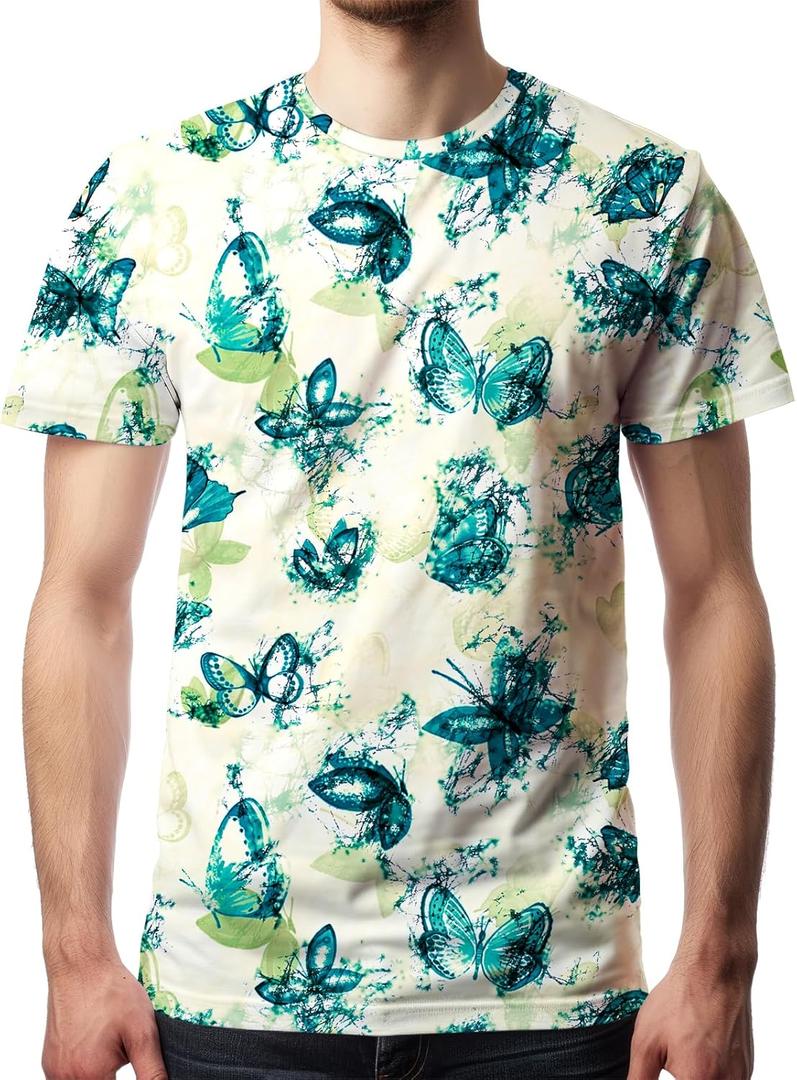 Men's Tie Dye T Shirts Hippies Senior Short Sleeve Tie Dye Tee Shirt for Men (L)