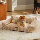 Bedsure Cute Cat Couch for Pets - Fluffy Small Dog Sofa with Premium Soft Corduroy Fleece, Pet Sofa with Removable Washable Cover, Supportive Dog Couch Bed for Small Medium Dogs, 30inch, Tuscan Beige (30x20x10", Sandy Tan)