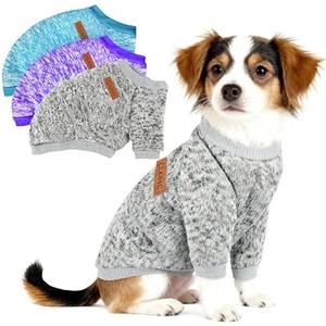 3 Pack Christmas Dog Sweaters for Small Dogs - Warm Fleece Unisex Puppy Sweater Outfit, Cute Cozy Thermal Winter Clothes for Small Breed Puppies & Cats L