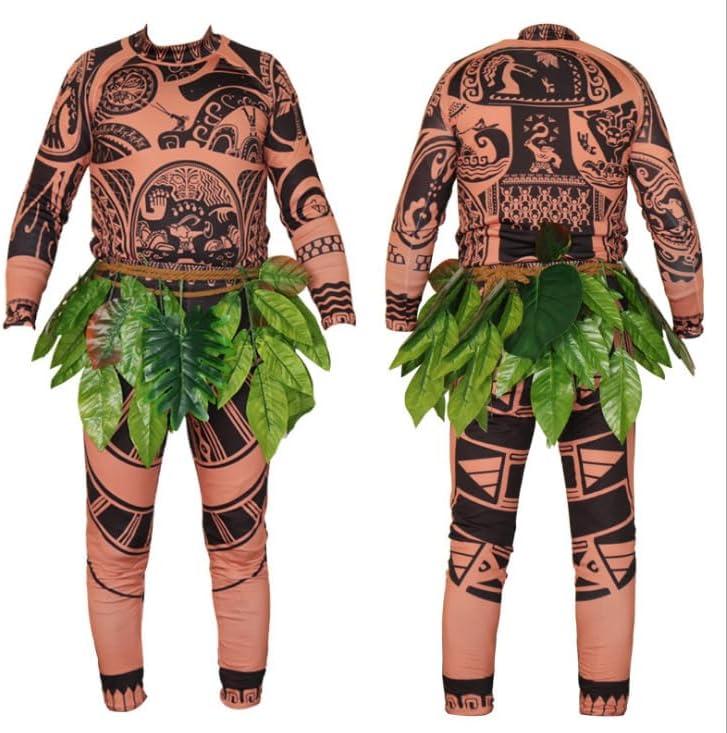 Kids Boys Halloween Long Sleeve T-Shirts Pants Cosplay Suits Christmas Costume With Leaf Skirts