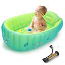 Inflatable Baby Bathtub, Boysea Toddler Bath Tub with Anti-Sliding Saddle Horn Helps Infants to Toddler Tub, Portable Travel Shower Basin with Air Pump, Back Support (Green)