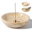 Koville Natural Marble Incense Holder, Incense Holder for Sticks with 9 Holes, Handmade Incense Burner Ash Catcher for Meditation Yoga SPA, Balsam Fir/ Palo Santo/ Sage/ Cone (Gold)