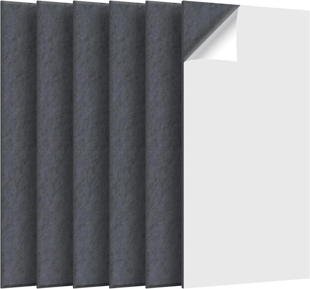 Large Acoustic Self-adhesive Panels, 47.2" X 23.6" X 0.4" Acoustic Wall Panels 6-pack Soundproof Panels High Density Panels Acoustic Treatment for Recording Studio, Office,Dark Grey