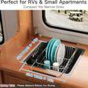 Apartment RV Small Dish Drainer Drying Rack Over The Sink In Stainless Steel for Narrow Kitchen, Counter Space Saving Compact Expandable Metal Plate Dryer Strainer, Modern Above Wire Drain Holder
