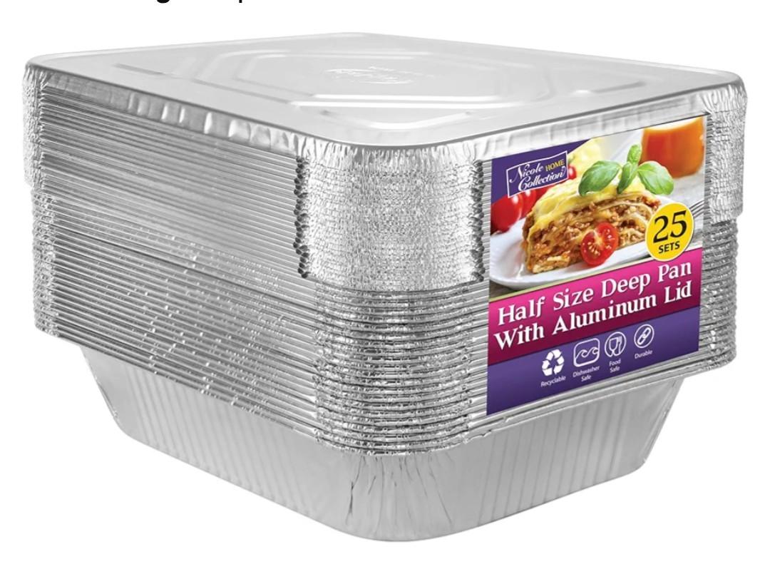Nicole Home Collection Aluminum Pans With Lids Half Size 9x13 Extra Heavy Duty, Disposable Foil Pans For Baking (25 Sets)