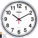 Geevon Atomic Wall Clock 14 Inch, Atomic Analog Wall Clocks Battery Operated, Large Digits Automatic Clock for Kitchen/School/Classroom/Bedroom/Living Room (Silver Frame)