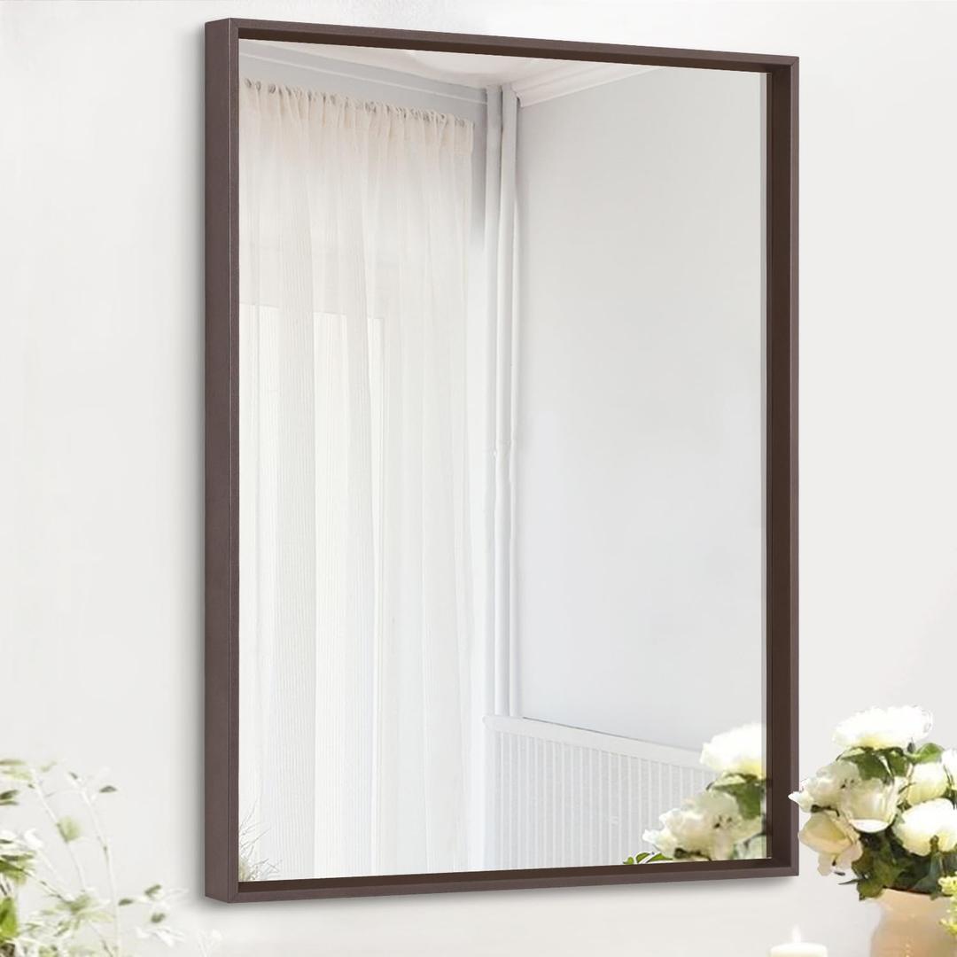 AAZZKANG Bathroom Mirror Rectangular Metal Framed Vanity Mirrors for Bedroom Bathroom Living Room Home Decor (16"L x 12"W, Coffee)