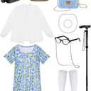 Luces 100 Days of School Costume for Kids, Old Lady Dress Up for Girls, 100th Day School Granny Wig Accessories Outfit 8-10 yr