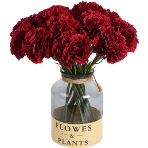 Red Carnations Artificial Flowers 15pcs Real Touch Carnation Flowers Silk Flowers with Stems for Wedding Bouquets for Bridal Home Table Centerpieces Floral Arrangements (Red)