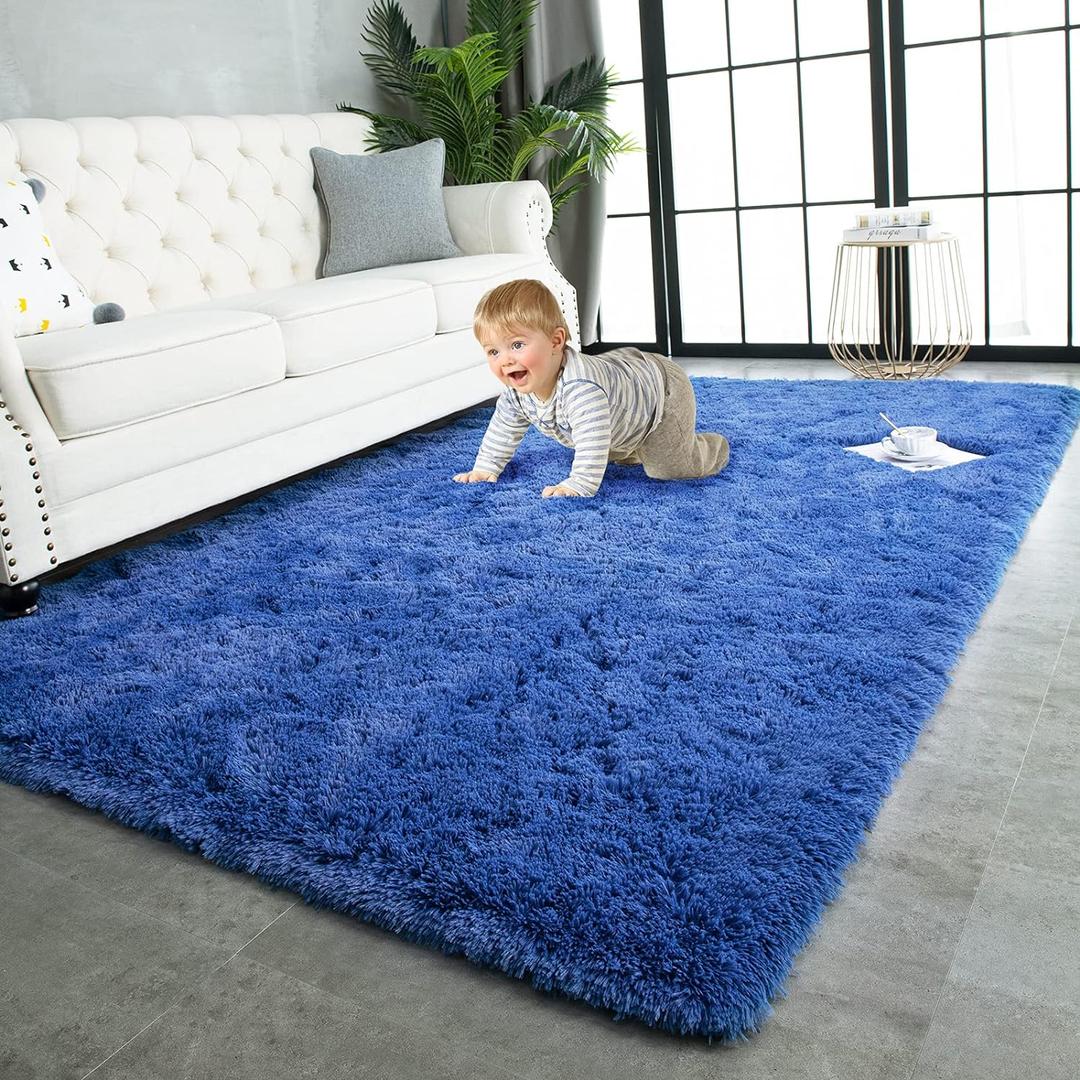 TWINNIS Super Soft Shaggy Rugs Fluffy Carpets 9x12 Feet, Indoor Modern Plush Area Rugs for Living Room Bedroom Kids Room Nursery Home Decor, Upgrade Anti-Skid Fuzzy Rug, Indigo