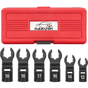 6pc Short Flex Head Crows Foot Line Wrench Set, Flex Flare Nut Wrench with 1/2"&3/8" Drive, Injector Fuel Line Crowfoot Flare Nut Socket Wrench, Metric 12-19mm Nuts with Storage box