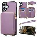 Keallce Case for iPhone 16 6.1'' Case Wallet, Crossbody Zipper Purse with RFID Blocking Card Slots Kickstand, Detachable Lanyard & Handstrap Flip Folio Leather iPhone Cover for iPhone 16, Purple