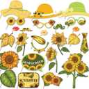 25Pcs Sunflower Photo Booth Props with Stick, Yellow Sunflower Theme Selfie Props, Autumn Fall Birthday Party Supplies, Photography Backdrop Decorations