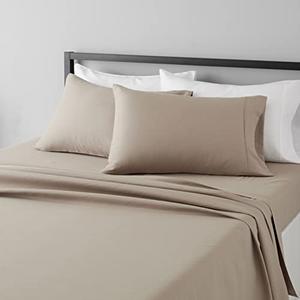 Amazon Basics Lightweight Super Soft Cooling, Easy Care Breathable Wrinkle Free Microfiber Comfortable 3 Piece Bed Sheet Set with 14-Inch Deep Pockets, Queen, Taupe, Solid