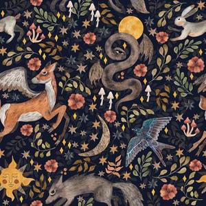 Vintage Whimsical Animal Floral Wallpaper Self Adhesive Peel and Stick Cartoon Watercolor Snake Bird Wolf Star Leaf Contact Paper Removable Waterproof for Bedroom Renter friendly 17.71"x236.2"