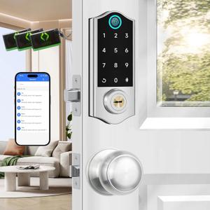 Harfo Fingerprint Smart Door Locks for Front Door with Handle Set, App Control, Keyless Entry Door Lock Keypad Deadbolt, Bluetooth Digital Electronic Touchscreen, Easy Install, Auto Lock, Satin Nickel