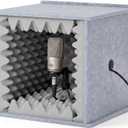 Pushglossy Desktop Soundproof Cover Portable Vocal Recording Booth Vocal Microphone Isolation Booth Cube for Music Studio Podcasts Decreasing Noise Home(Gray, 14.17 x 14.17 x 14.17 Inch, Holes)