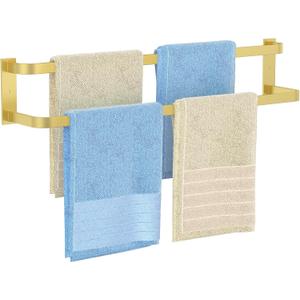 24in Double Towel Bar, Stainless Steel Towel Racks for Bathroom Wall Mounted, Heavy Duty Bathroom Double Towel Rod Holder, Multi-Purpose Space Saving Towel Hanger for Wall, Kitchen, Gold
