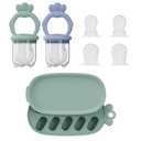 2 Pcs Baby Food Fruit Feeder with Freezer Tray Breastmilk Popsicle Molds Silicone Fruit Feeder for Self Feeding Teething Relief (Blue,Green)