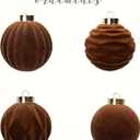 15PCS Brown Velvet Flocked Christmas Ornaments, 3.15" Shatterproof Matte Balls for Xmas Tree Decor, Elegant Luxury Holiday Ornaments (Brown)