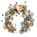 Ling's Moment Fall Flower Garland - 6FT Eucalyptus & Rose - Sweetheart Table Decor for Wedding Reception, Artificial Floral Garland for Mantle, Thanksgiving, Christmas Decoration, Sunset Terracotta