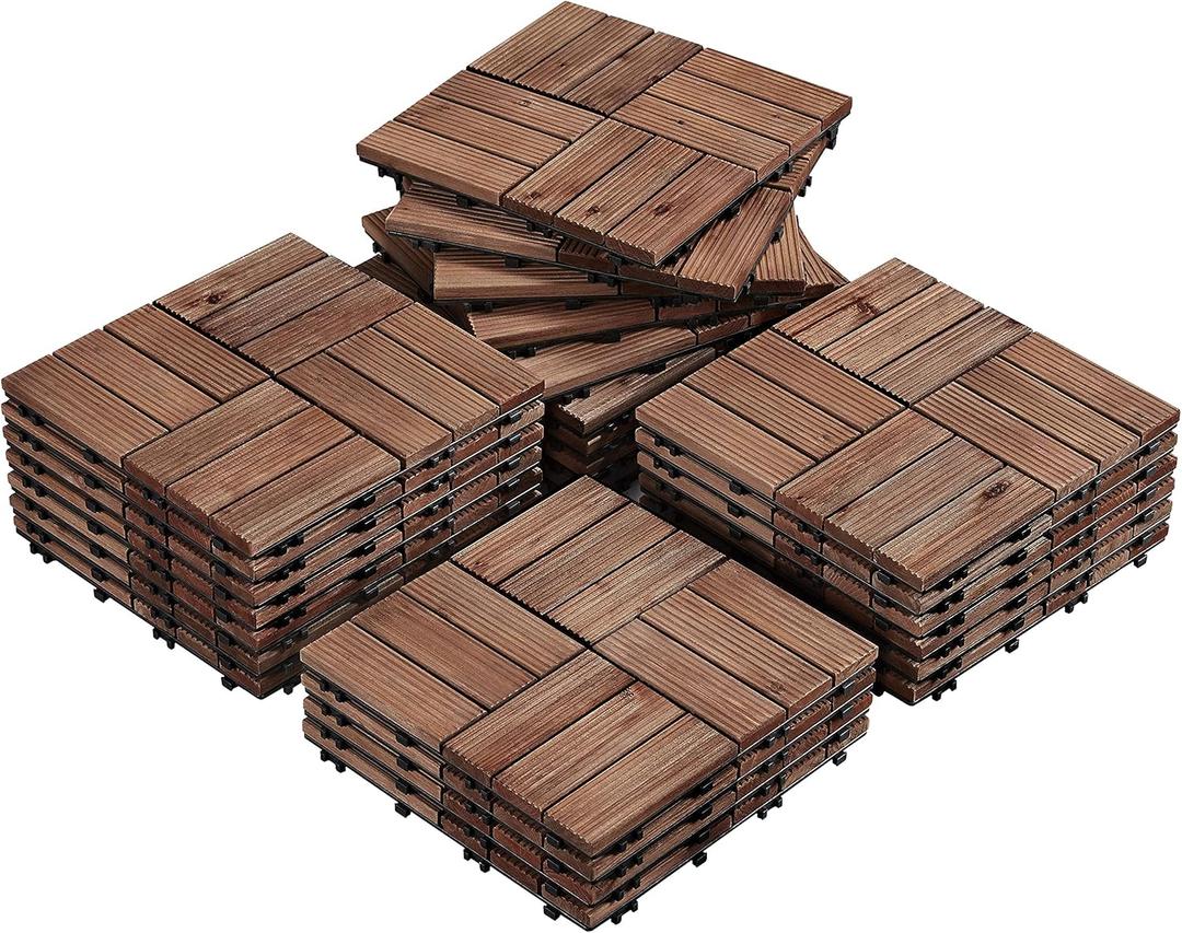 Yaheetech 27PCS Wooden Decking Tiles 12 x 12in Hardwood Interlocking Patio Deck Tiles Composite Balcony Floor Covering for Platform Patio Garden Pathway 1 sq. ft, Brown