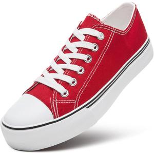 ZGR Womens White Tennis Shoes for Women,Lace up Canvas Sneakers,Casual Walking Canvas Shoes (9.5, Red)
