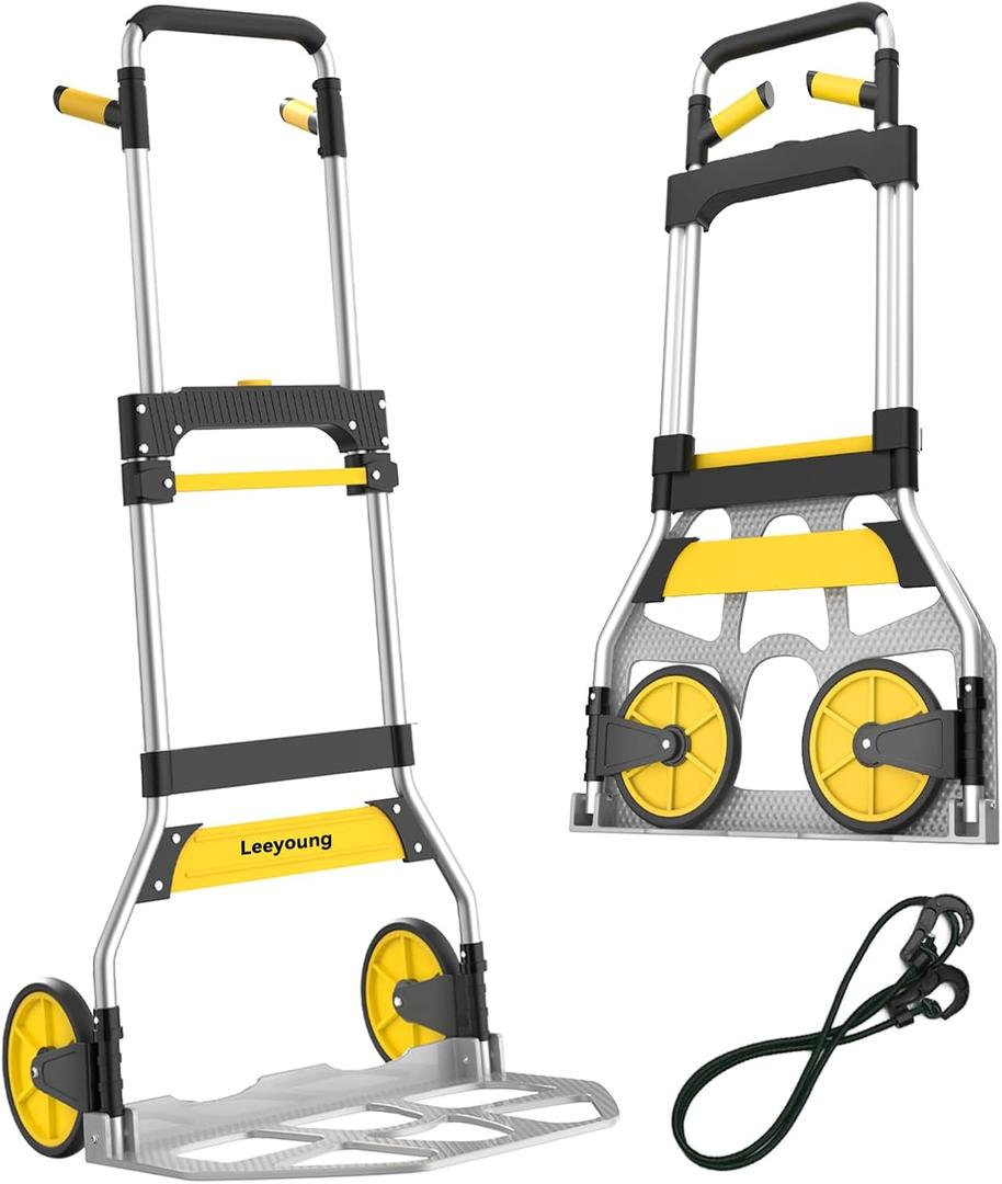 Aluminum Folding Hand Truck 309lb Capacity - Collapsible Dolly Cart with 47.3" Adjustable Handle, TPR Wheels & Portable Hand Truck Design, 11lbs Lightweight Storage Solution (No Assembly)