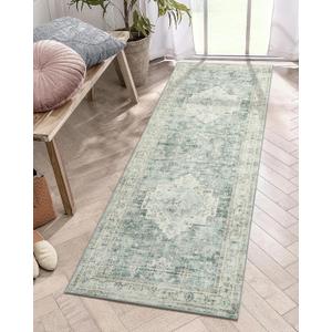 LIVEBOX Washable 2x6 Runner Rug for Bathroom, Non Slip Kitchen Mats for Floor Entryway, Boho Indoor Front Door Mat Low-Pile Runners for Hallways, Farmhouse Rugs for Laundry, Sage Green