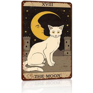 Vintage Cat Tin Sign Retro Tarot Card Metal Sign Poster Wall Art Decor Bathroom Dorm Room Home Decor - Moon