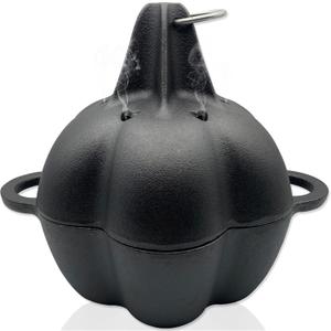 Large Cast Iron Smoker Roaster & Garlic Roster Baker, Smoker Box, Pre-Seasoned Cast Iron Garlic Roaster for Grill, Perfect for BBQ and Oven, for Smoky, Flavorful Vegetables, Meats Wood Chips (LG-Black)