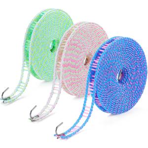 3-Pack Windproof Clothesline with Hooks  Super Strong and Durable, PE Material, 16ft  Ideal for Indoor/Outdoor Use & Travel