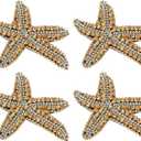 PATIKIL 4 Pcs Starfish Rhinestone Beaded Patch, Starfish Sequin Applique Patches Sew on Fabric Sequin Patch for Clothing Bag Jeans Shoes Hats Jacket DIY Crafts, Yellow