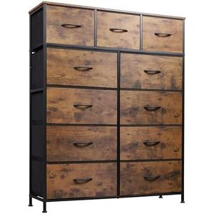 WLIVE Storage Organizer Unit with 11 Fabric Bins, Storage Drawers Organizer with Steel Frame, Tall Storage Tower Organizaton for Living Room, Hallway, Office, Rustic Brown