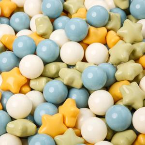 TRENDPLAY Star Ball Pit Balls 50 100 200 500 for Toddlers - Ball Pit Ball Shapes for Boys Girls Fun, Birthday Party, Christmas Decoration (Creamy Yellow Blue Green)
